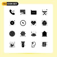 Set of 16 Modern UI Icons Symbols Signs for click network chat direction travel Editable Vector Design Elements