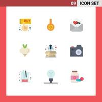Set of 9 Modern UI Icons Symbols Signs for box vegetable target turnip wishes Editable Vector Design Elements