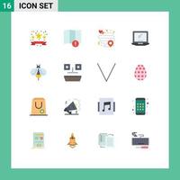 Flat Color Pack of 16 Universal Symbols of honey bee location laptop device Editable Pack of Creative Vector Design Elements