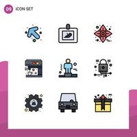 Pictogram Set of 9 Simple Filledline Flat Colors of explanation competitive autumn business machine Editable Vector Design Elements