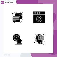 Set of 4 Commercial Solid Glyphs pack for chat time app coffee book Editable Vector Design Elements