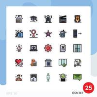 Modern Set of 25 Filled line Flat Colors and symbols such as hand touch multimedia robot film cut Editable Vector Design Elements