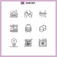 9 User Interface Outline Pack of modern Signs and Symbols of egg lift woman car modeling Editable Vector Design Elements