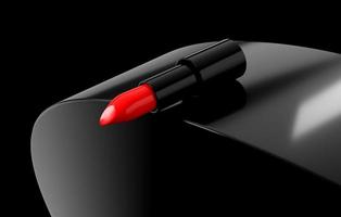 Maquillaje cosmético pintalabios rojo sobre fondo negro - Ilustración 3D Render foto