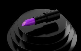 Maquillaje cosmético pintalabios morado sobre fondo negro - Ilustración 3D Render foto
