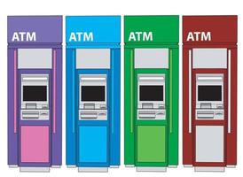 ATM machine with cash illustration vector on white background