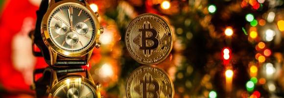 Bitcoin on Golden background photo