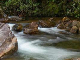 Beautiful waterfall with blurred crystalline waters photographed in long exposure photo