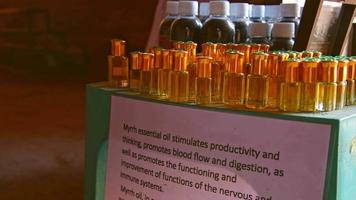 oil bottles in Jordan Petra bazaar on display to buy video