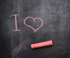 inscription in red chalk on a black chalk board photo