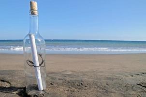 Message in a bottle on a lonely beach photo