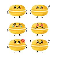 ilustración vectorial de personajes de macarrones lindos kawaii. juego de caracteres. emoticono, mascota, personaje de macarrones, objeto aislado. vector