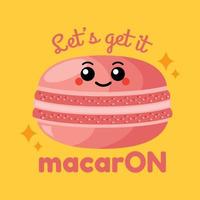 ilustración vectorial de macarons divertidos kawaii. objetos aislados de macarrones. diseño para menú de cafetería, impresión infantil, pegatina, afiche, tarjeta de felicitación. vector