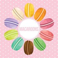 Dessert french macaroons or macaron. Seamless vector pattern for paper, wrapping, fabrics. cartoon flat design illustration art pastel colors on colorful background.