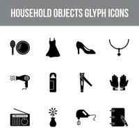 Unique household objects vector glyph icon set