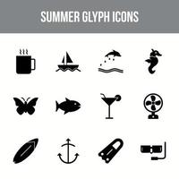 conjunto de iconos de glifo de vector de verano único