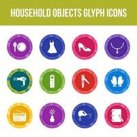 Unique household objects vector glyph icon set