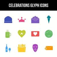 conjunto de iconos de glifo de vector de celebración única