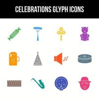 conjunto de iconos de glifo de vector de celebración única