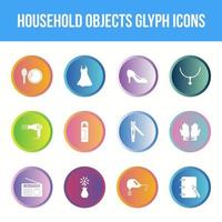 Unique household objects vector glyph icon set