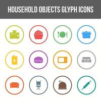 Unique household objects vector glyph icon set