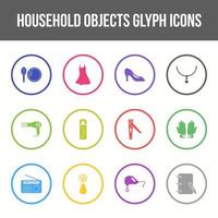 Unique household objects vector glyph icon set