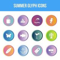 conjunto de iconos de glifo de vector de verano único