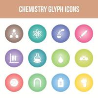 Unique chemistry vector glyph icon set