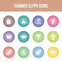 conjunto de iconos de glifo de vector de verano único