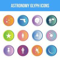 conjunto de iconos de glifo de vector de astronomía único