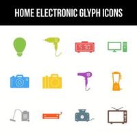 conjunto de iconos de glifo de vector electrónico doméstico único