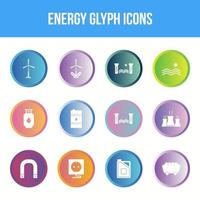 Unique energy vector glyph icon set