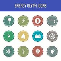 Unique energy vector glyph icon set