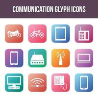 Unique communication vector glyph icon set