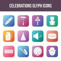 conjunto de iconos de glifo de vector de celebración única