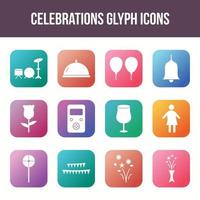 conjunto de iconos de glifo de vector de celebración única