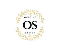 colección de logotipos de monogramas de boda con letras iniciales os, plantillas florales y minimalistas modernas dibujadas a mano para tarjetas de invitación, guardar la fecha, identidad elegante para restaurante, boutique, café en vector