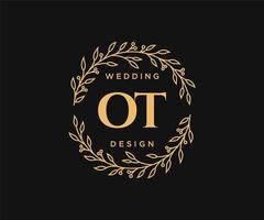 OT Initials letter Wedding monogram logos collection, hand drawn modern minimalistic and floral templates for Invitation cards, Save the Date, elegant identity for restaurant, boutique, cafe in vector