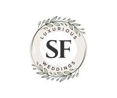 SF Initials letter Wedding monogram logos template, hand drawn modern minimalistic and floral templates for Invitation cards, Save the Date, elegant identity. vector