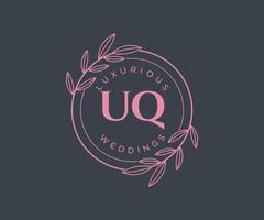 UQ Initials letter Wedding monogram logos template, hand drawn modern minimalistic and floral templates for Invitation cards, Save the Date, elegant identity. vector