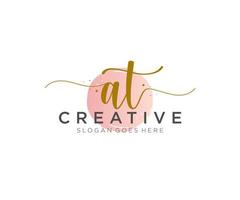 initial AT Feminine logo beauty monogram and elegant logo design, handwriting logo of initial signature, wedding, fashion, floral and botanical with creative template. vector