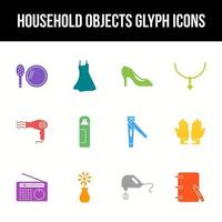 Unique household objects vector glyph icon set