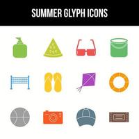 conjunto de iconos de glifo de vector de verano único