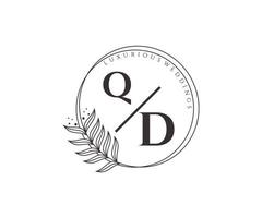 plantilla de logotipos de monograma de boda con letras iniciales qd, plantillas florales y minimalistas modernas dibujadas a mano para tarjetas de invitación, guardar la fecha, identidad elegante. vector