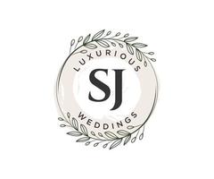 SJ Initials letter Wedding monogram logos template, hand drawn modern minimalistic and floral templates for Invitation cards, Save the Date, elegant identity. vector