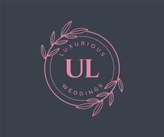 UL Initials letter Wedding monogram logos template, hand drawn modern minimalistic and floral templates for Invitation cards, Save the Date, elegant identity. vector