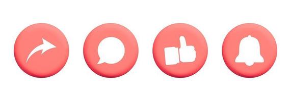 Set of 3d vector red round button or badge for social media like, follow, subscribe, comment  icon design