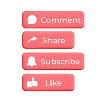 3d vector collection of social media like, follow, subscribe, comment button badge icon design