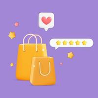 3d vector realistic render two yellow gabs with rating speech chat badge with five stars for online shopping banner design