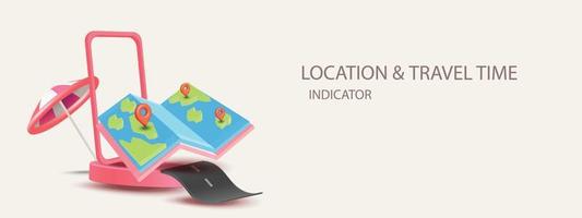 podium with phone internet online 3D World Map icon with pins navigator minimal pink travel vector checking points illustration concept destination plan cartoon